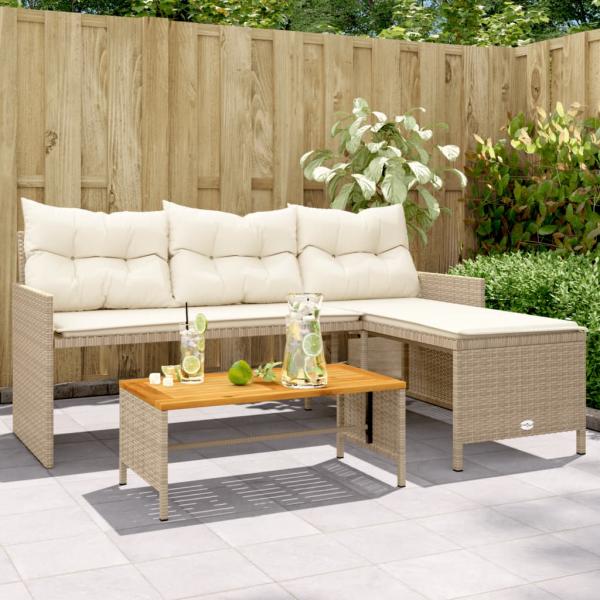 ARDEBO.de - Gartensofa in L-Form mit Tisch und Kissen Beige Poly Rattan