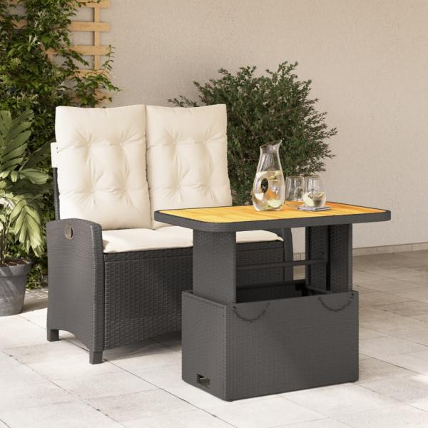 ARDEBO.de - 2-tlg. Garten-Essgruppe mit Kissen Schwarz Poly Rattan