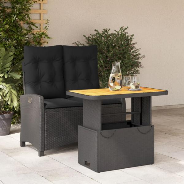 ARDEBO.de - 2-tlg. Garten-Essgruppe mit Kissen Schwarz Poly Rattan