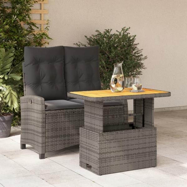 ARDEBO.de - 2-tlg. Garten-Essgruppe mit Kissen Grau Poly Rattan