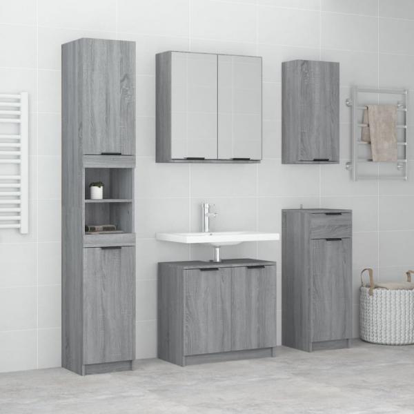 ARDEBO.de - 5-tlg. Badmöbel-Set Grau Sonoma-Eiche Holzwerkstoff