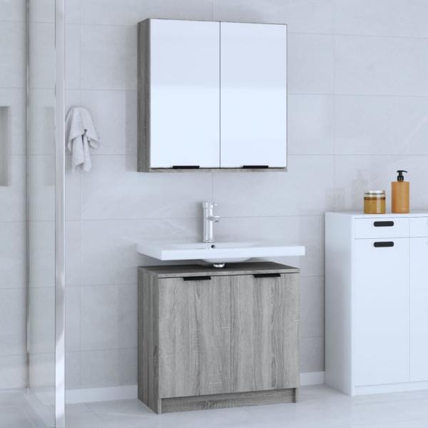 ARDEBO.de - 2-tlg. Badmöbel-Set Grau Sonoma Holzwerkstoff