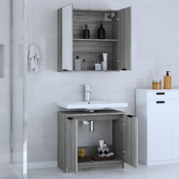 2-tlg. Badmöbel-Set Grau Sonoma Holzwerkstoff