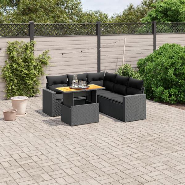 ARDEBO.de - 6-tlg. Garten-Sofagarnitur mit Kissen Schwarz Poly Rattan