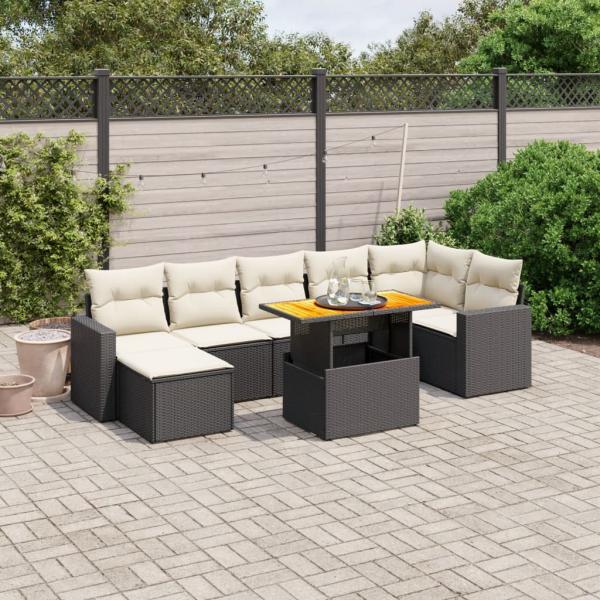 ARDEBO.de - 8-tlg. Garten-Sofagarnitur mit Kissen Schwarz Poly Rattan