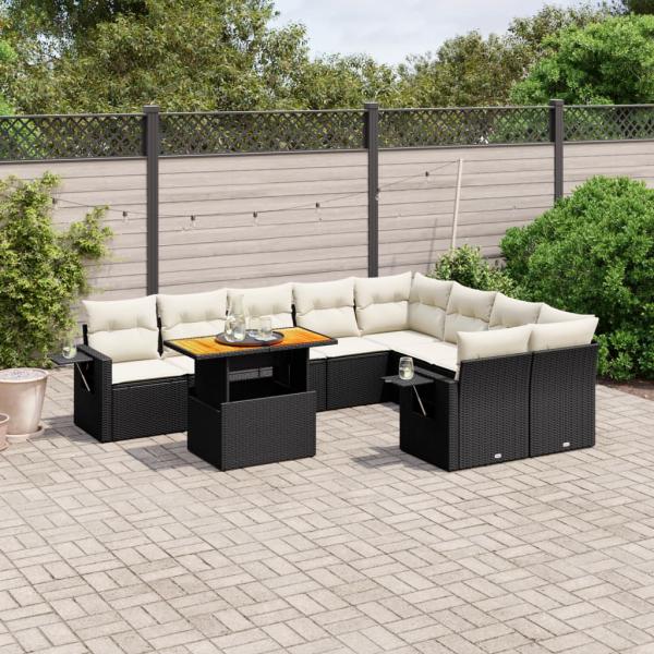 ARDEBO.de - 10-tlg. Garten-Sofagarnitur mit Kissen Schwarz Poly Rattan