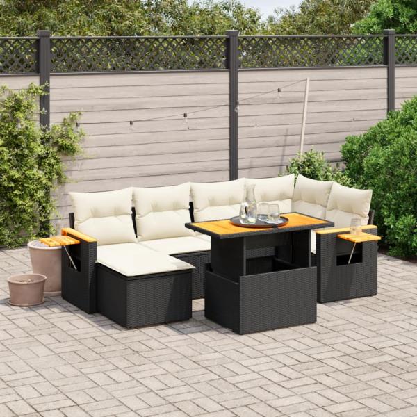 ARDEBO.de - 7-tlg. Garten-Sofagarnitur mit Kissen Schwarz Poly Rattan