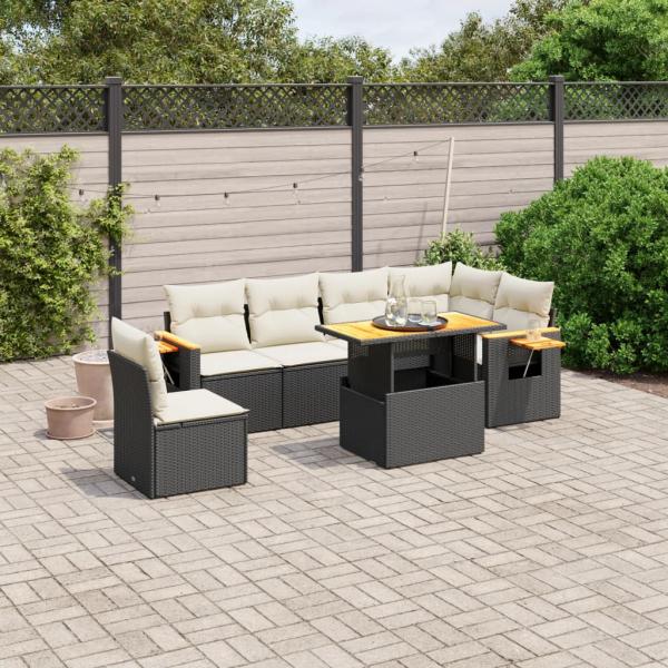 ARDEBO.de - 7-tlg. Garten-Sofagarnitur mit Kissen Schwarz Poly Rattan