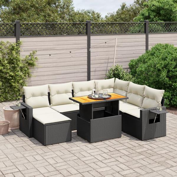 ARDEBO.de - 8-tlg. Garten-Sofagarnitur mit Kissen Schwarz Poly Rattan
