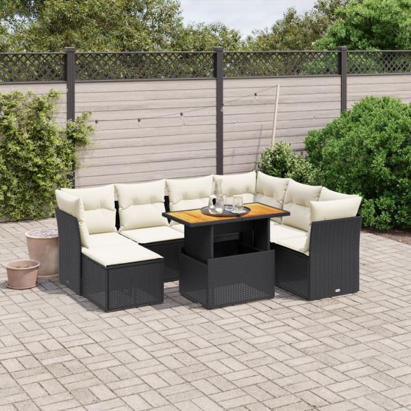 ARDEBO.de - 8-tlg. Garten-Sofagarnitur mit Kissen Schwarz Poly Rattan