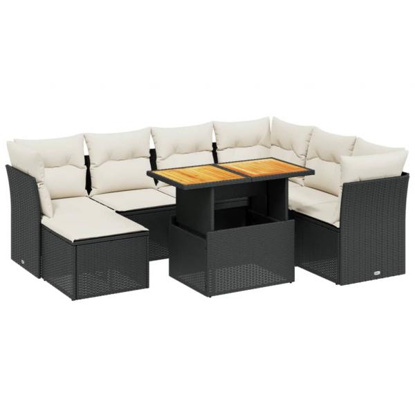 8-tlg. Garten-Sofagarnitur mit Kissen Schwarz Poly Rattan
