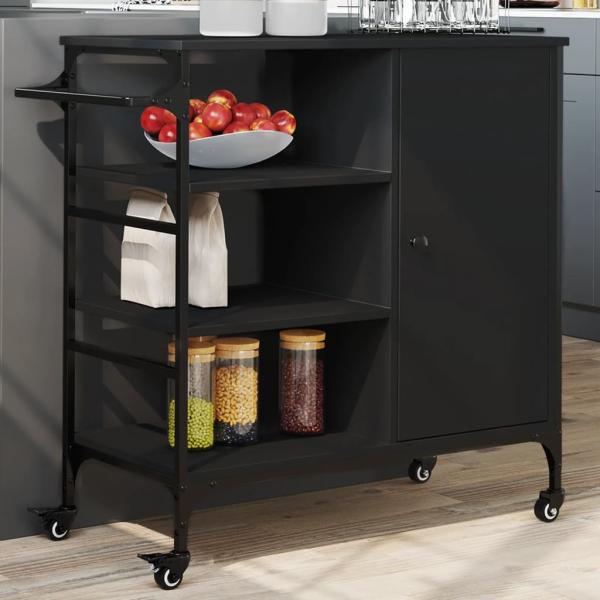 ARDEBO.de - Küchenwagen Schwarz 87,5x38,5x84,5 cm Holzwerkstoff