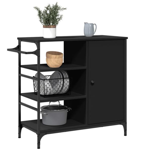 Küchenwagen Schwarz 87,5x38,5x84,5 cm Holzwerkstoff