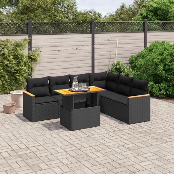 ARDEBO.de - 7-tlg. Garten-Sofagarnitur mit Kissen Schwarz Poly Rattan