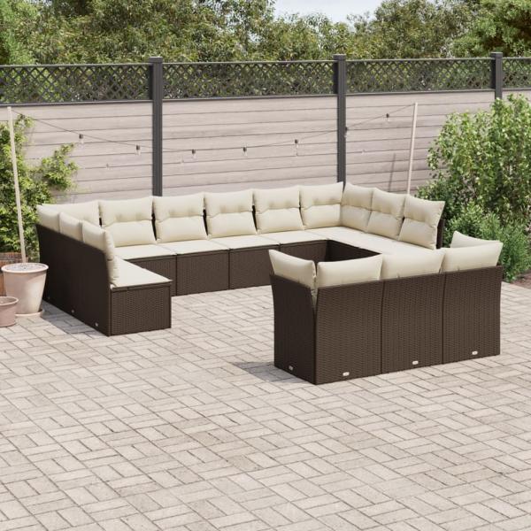 ARDEBO.de - 13-tlg. Garten-Sofagarnitur mit Kissen Braun Poly Rattan