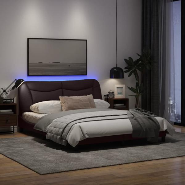 Bettgestell mit LED Dunkelbraun 160x200 cm Stoff