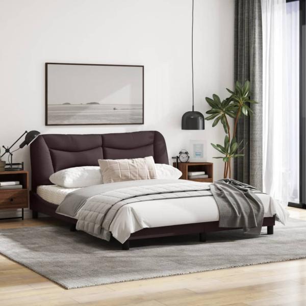 Bettgestell mit LED Dunkelbraun 160x200 cm Stoff