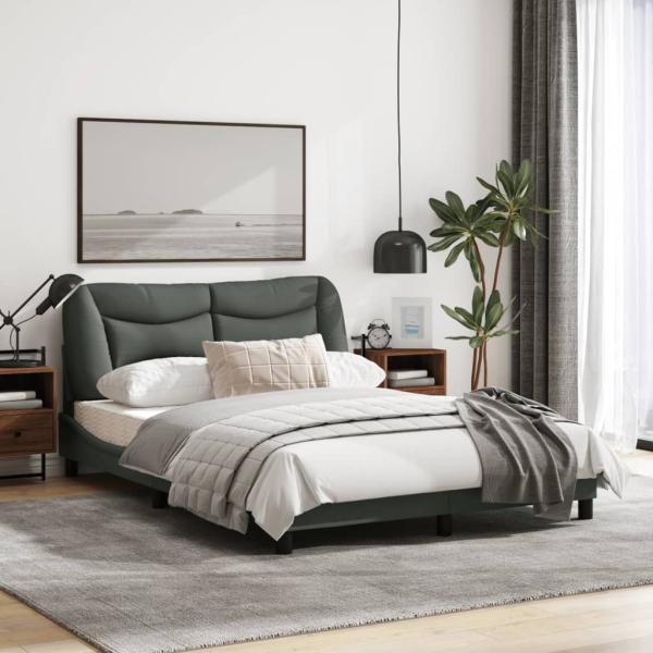 Bettgestell mit LED Dunkelgrau 140x190 cm Stoff