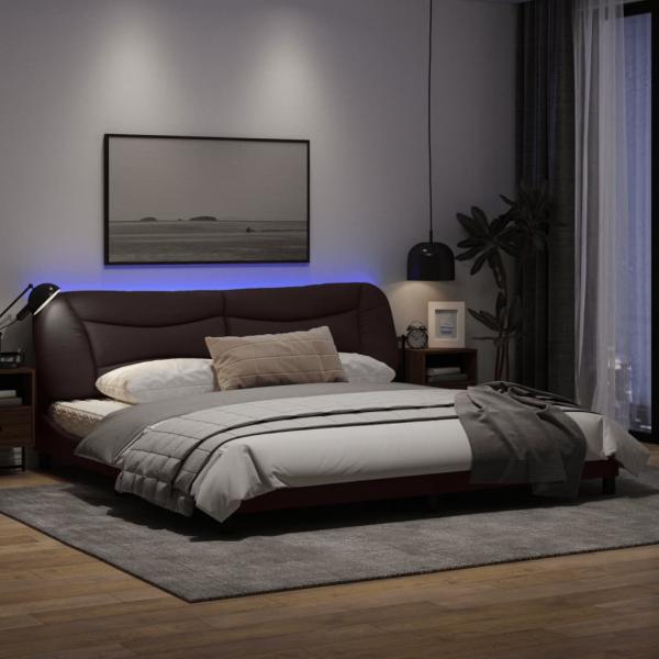 Bettgestell mit LED Dunkelbraun 200x200 cm Stoff