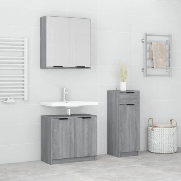 ARDEBO.de - 3-tlg. Badmöbel-Set Grau Sonoma Holzwerkstoff