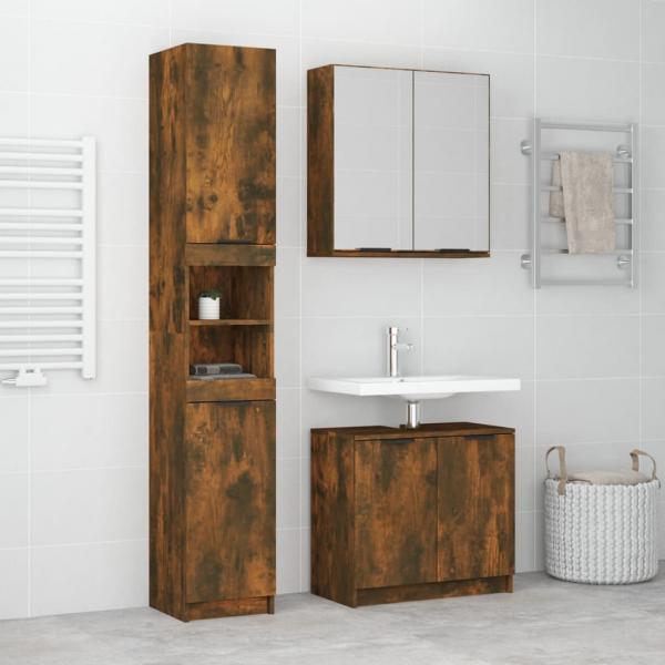 ARDEBO.de - 3-tlg. Badmöbel-Set Räuchereiche Holzwerkstoff