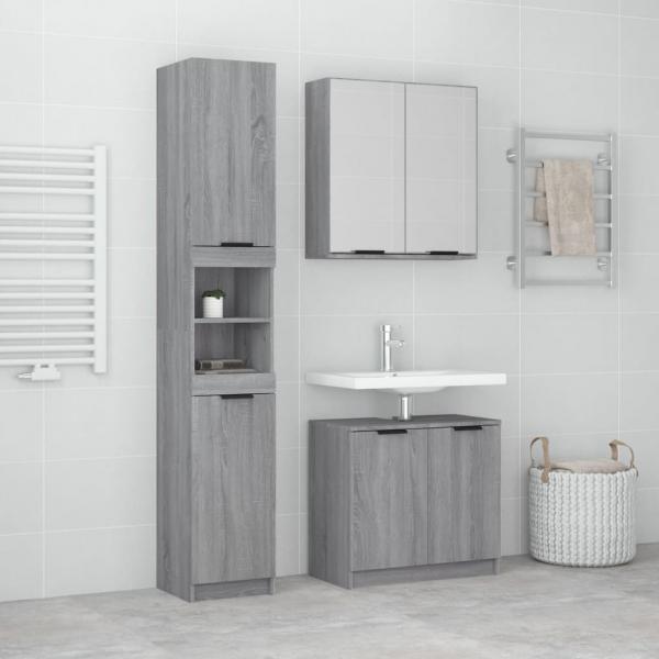 ARDEBO.de - 3-tlg. Badmöbel-Set Grau Sonoma Holzwerkstoff