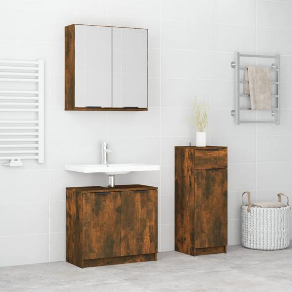 ARDEBO.de - 3-tlg. Badmöbel-Set Räuchereiche Holzwerkstoff