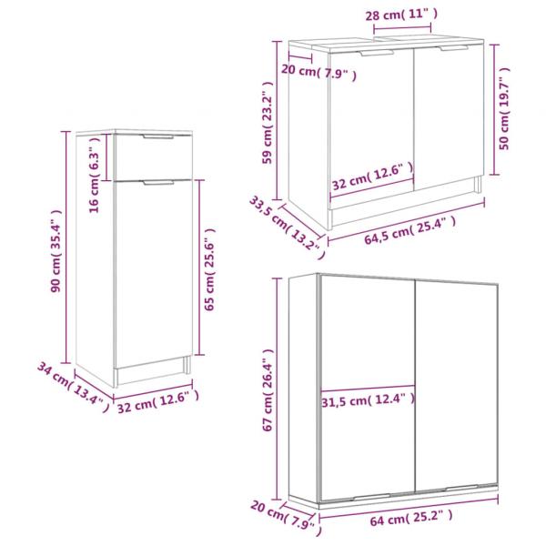 3-tlg. Badmöbel-Set Räuchereiche Holzwerkstoff