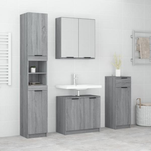ARDEBO.de - 4-tlg. Badmöbel-Set Grau Sonoma Holzwerkstoff