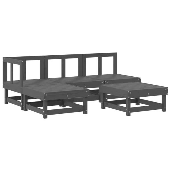 5-tlg. Garten-Lounge-Set Grau Massivholz Kiefer