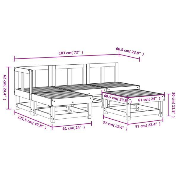 5-tlg. Garten-Lounge-Set Grau Massivholz Kiefer