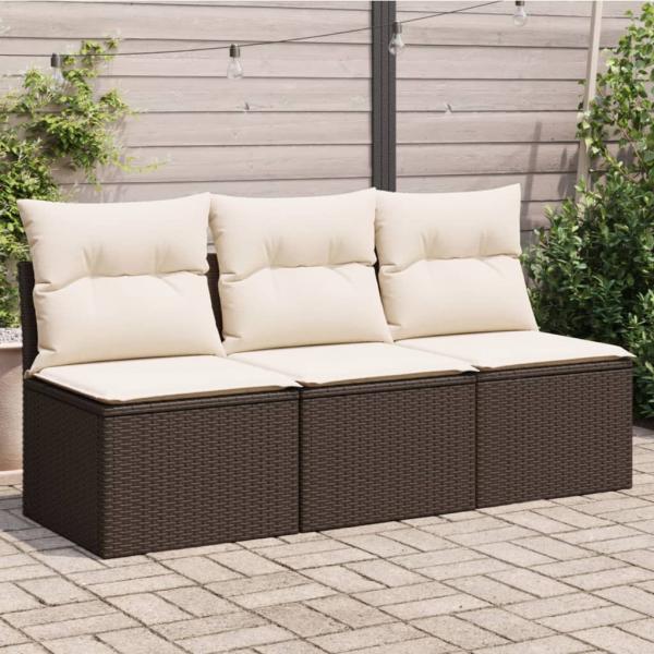 ARDEBO.de - Gartensofa mit Kissen 3-Sitzer Braun Poly Rattan