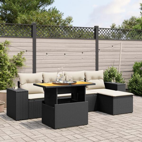 ARDEBO.de - 6-tlg. Garten-Sofagarnitur mit Kissen Schwarz Poly Rattan