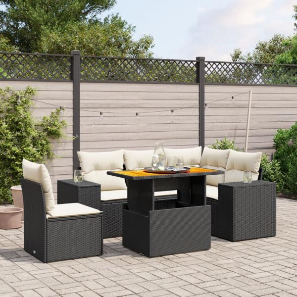 ARDEBO.de - 6-tlg. Garten-Sofagarnitur mit Kissen Schwarz Poly Rattan