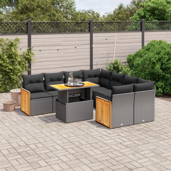 ARDEBO.de - 9-tlg. Garten-Sofagarnitur mit Kissen Schwarz Poly Rattan