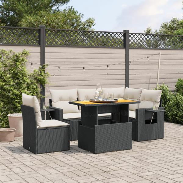 ARDEBO.de - 6-tlg. Garten-Sofagarnitur mit Kissen Schwarz Poly Rattan