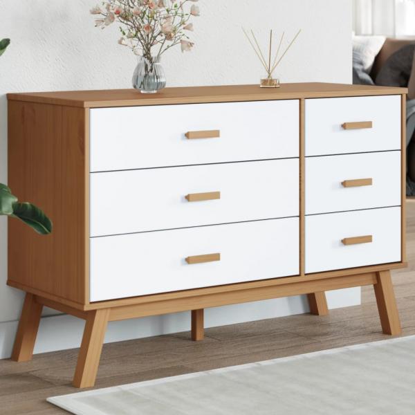 ARDEBO.de - Schubladenschrank OLDEN Weiß und Braun Massivholz Kiefer