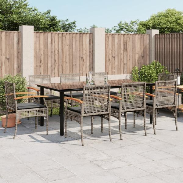ARDEBO.de - 9-tlg. Garten-Essgruppe mit Kissen Grau Poly Rattan