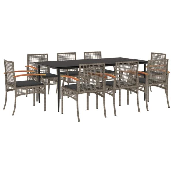 9-tlg. Garten-Essgruppe mit Kissen Grau Poly Rattan