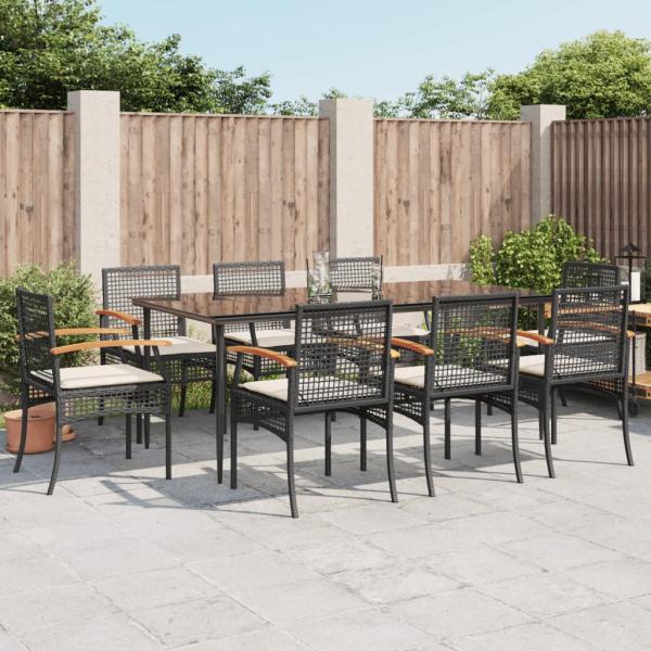 ARDEBO.de - 9-tlg. Garten-Essgruppe mit Kissen Schwarz Poly Rattan