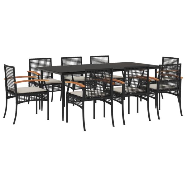 9-tlg. Garten-Essgruppe mit Kissen Schwarz Poly Rattan