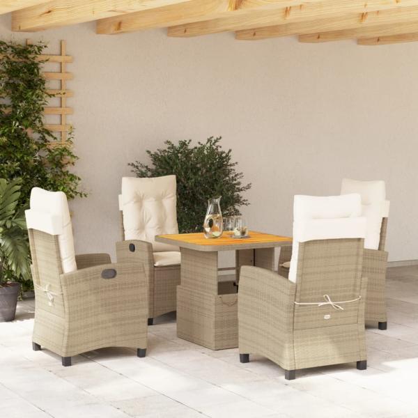 ARDEBO.de - 5-tlg. Garten-Essgruppe mit Kissen Beige Poly Rattan