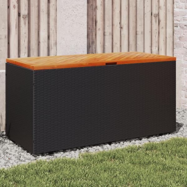 ARDEBO.de - Gartentruhe Schwarz 110x50x54 cm Poly Rattan Akazienholz