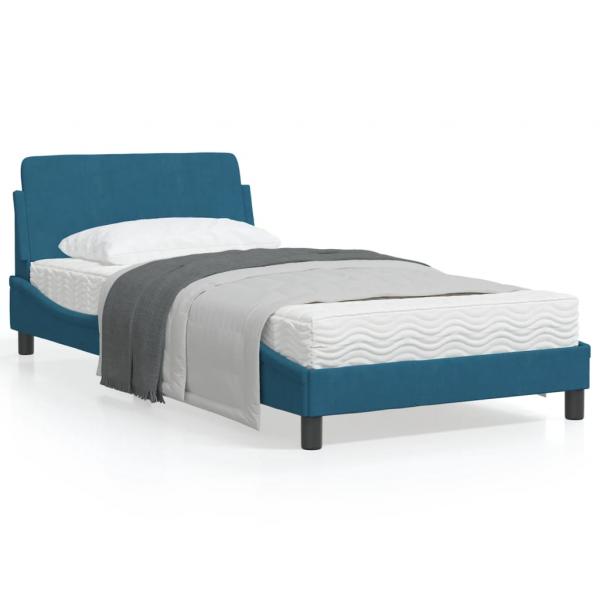 ARDEBO.de - Bettgestell mit Kopfteil Blau 100x200 cm Samt
