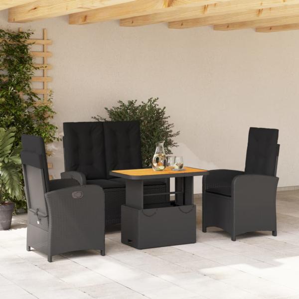 ARDEBO.de - 4-tlg. Garten-Essgruppe mit Kissen Schwarz Poly Rattan