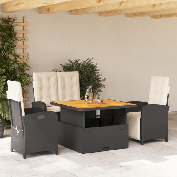 ARDEBO.de - 4-tlg. Garten-Essgruppe mit Kissen Schwarz Poly Rattan