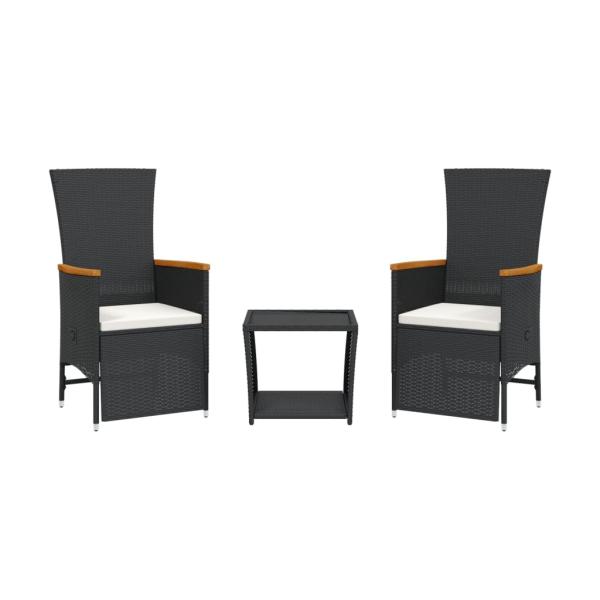 3-tlg. Garten-Essgruppe mit Kissen Schwarz Poly Rattan