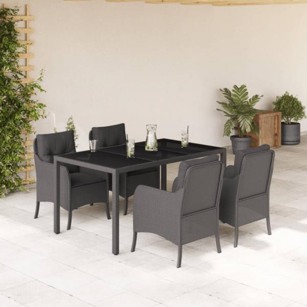 ARDEBO.de - 5-tlg. Garten-Essgruppe mit Kissen Schwarz Poly Rattan
