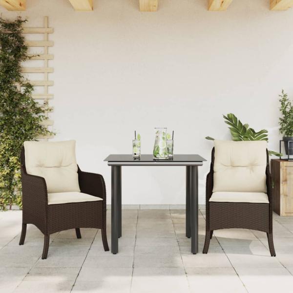 ARDEBO.de - 3-tlg. Garten-Essgruppe mit Kissen Braun Poly Rattan