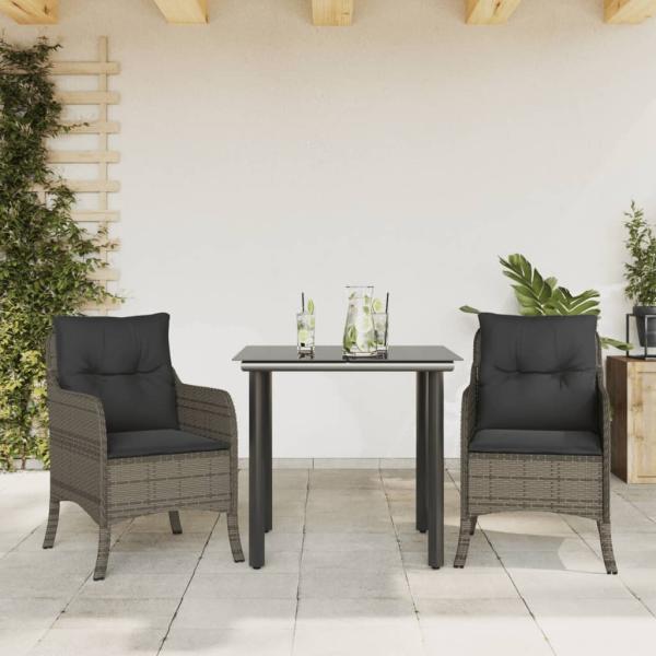 ARDEBO.de - 3-tlg. Garten-Essgruppe mit Kissen Grau Poly Rattan